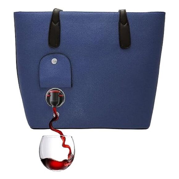 PortoVino Classic Tote Bag - Vegan
Leather Wine Purse Navy Blue - Picture 1 of 14